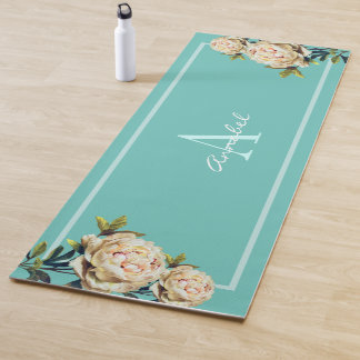 Tapete De Yoga Refeição monograma de Rosa branca