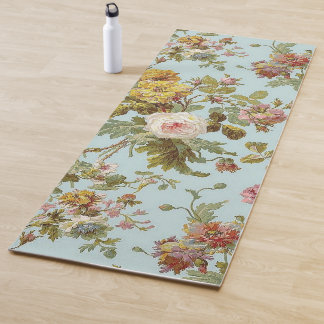 Tapete De Yoga Regina Vintage Rosa Flores Design Azul Yoga Mat