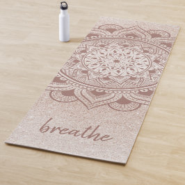 Tapete De Yoga Respire Rosa Dourado Feminino Mandala Prática
