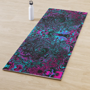 Tapete De Yoga Retro Aqua Magenta e Abstrato preto