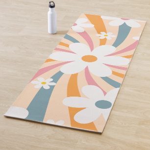 Tapete De Yoga Retro Groovy Colorful Sunshine Daisy Floral Hippie