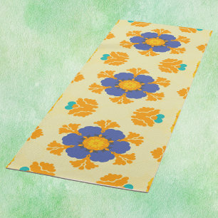 Tapete De Yoga Retro Mandala Blue Orange e Yellow