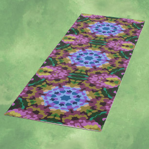 Tapete De Yoga Retro Mandala Blue Purple e Yellow