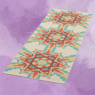 Tapete De Yoga Retro Mandala Blue Red e Yellow