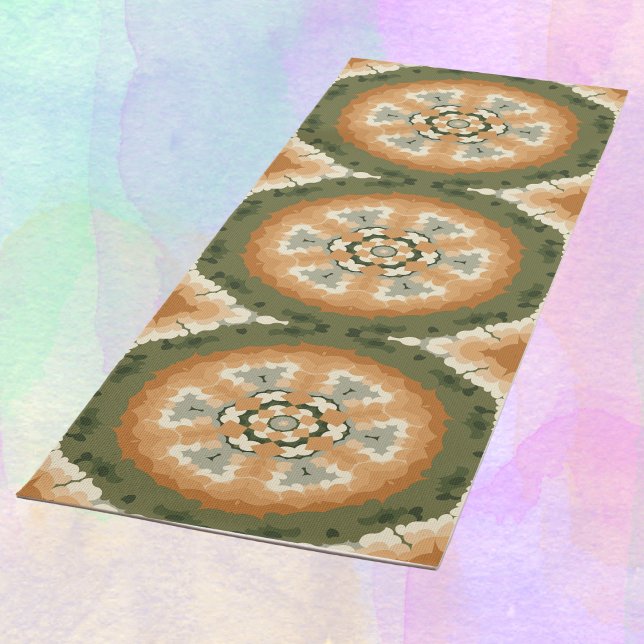 Tapete De Yoga Retro Mandala Laranja Verde (Criador carregado)