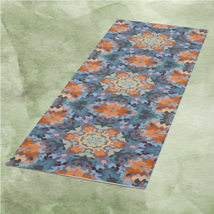 Tapete De Yoga Retro Mandala Orange Blue e Amarelo