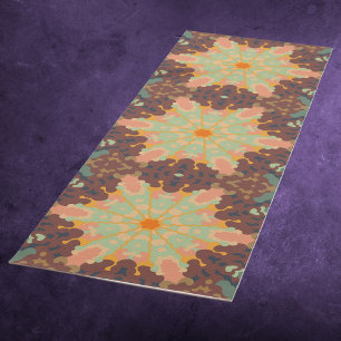 Tapete De Yoga Retro Mandala Verde Laranja e Amarelo