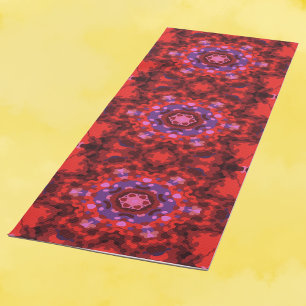 Tapete De Yoga Retro Mandala Vermelho e Roxo