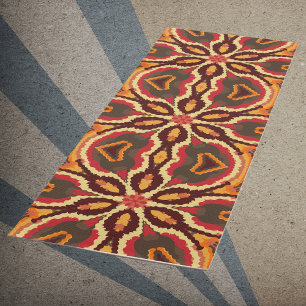 Tapete De Yoga Retro Mandala Vermelho Laranja e Marrom