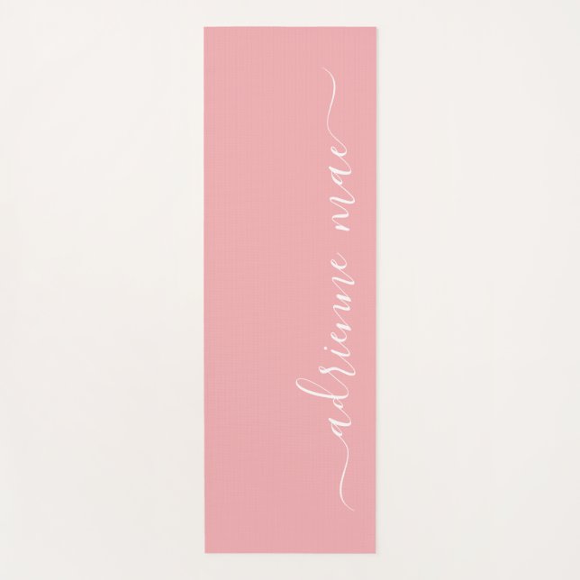 Tapete De Yoga Reversível de Script Personalizado Rosa e Branco (Frente)