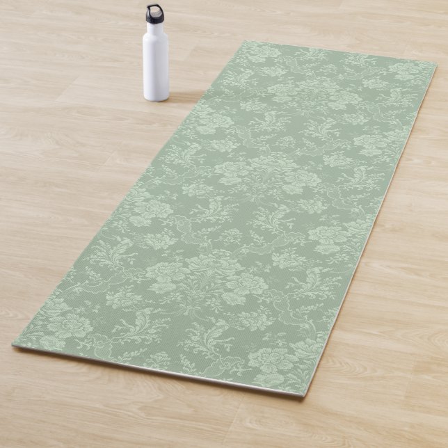 Tapete De Yoga Romântica Chic Floral Damask-Sage Verde (In Situ)