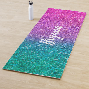 Tapete De Yoga Rosa Azul Água-marinha e Lilás Purpurina Brilhante
