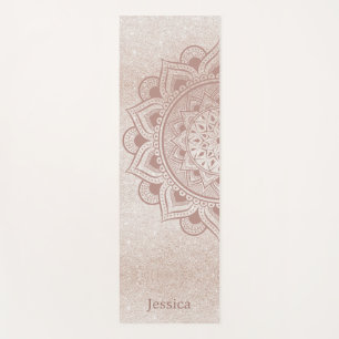 Tapete De Yoga Rosa Chic Dourado Yogi Mandala Nome Personalizado 