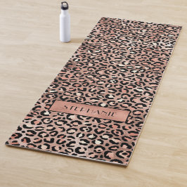 Tapete De Yoga Rosa Dourado Chic Estampa de Leopardo Personalizad