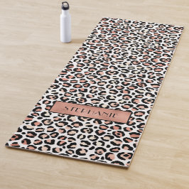 Tapete De Yoga Rosa Dourado Chic Estampa de Leopardo Personalizad