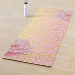 Tapete De Yoga Rosa Dourado e cor rosa de água Mandala
