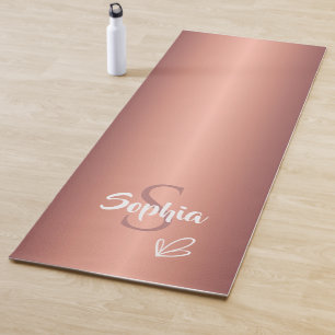Tapete De Yoga Rosa dourado metal monograma nome script 