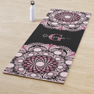 Tapete De Yoga Rosa Dusky Personalizado Boho Floral Dot Mandala