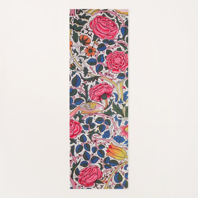Tapete De Yoga Rosa e Bird, William Morris (Frente)