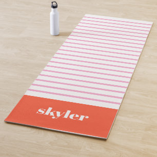 Tapete De Yoga Rosa e Vermelho Listras Modernas Monogramadas