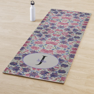 Tapete De Yoga Rosa Floral de Lua Azul Monograma Yoga Mat