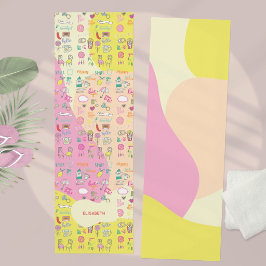 Tapete De Yoga Rosa Pastel Feminino Kawaii Doodle