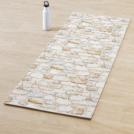 Tapete De Yoga Rosas Pedras Falsas Branco Creme Cinza