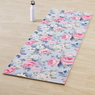 Tapete De Yoga Rosas rosa estéticas, flores brancas
