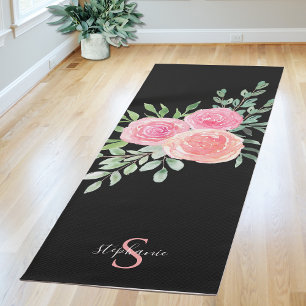 Tapete De Yoga Rosas Rosa Personalizadas Pretas