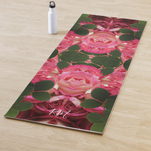 Tapete De Yoga Rosas Rosa Pintura Óleo Padrão Floral Espelhado