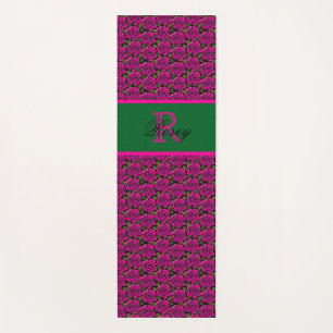 Tapete De Yoga Rosas Rosa Quente Nome Personalizado Monograma Fem