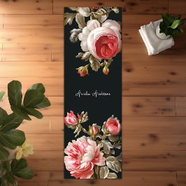 Tapete De Yoga Rosas Rosa Vintage Negra Estilo Elegante Floral