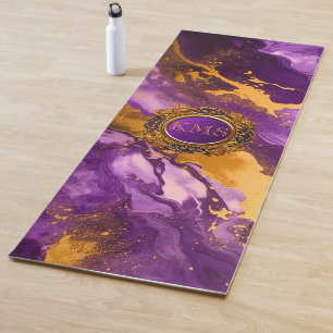Tapete De Yoga Roxo monograma e mármore Dourado Olha Yoga Mat