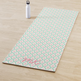 Tapete De Yoga Roxo Pastel Feminino e Padrão Verde com Iniciais