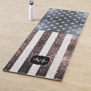 Tapete De Yoga Russo Red White Blue Sparkles Estados Unidos bande
