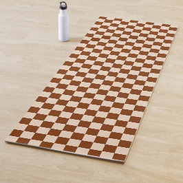 Tapete De Yoga Rust brown and beige checkerboard pattern