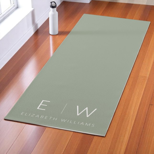 Tapete De Yoga Sage Green Elegant Modern Minimalist Nome do Monog (Criador carregado)