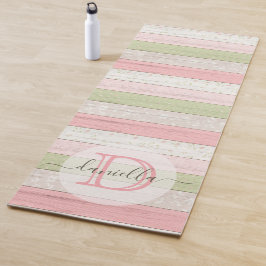 Tapete De Yoga Sage Russo Verde e Madeira Floral Rosa Personaliza