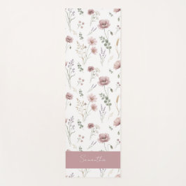 Tapete De Yoga Sage Verde Rosa Empoeirado Aquarela Flor Silvestre