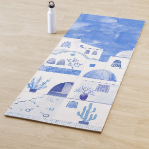 Tapete De Yoga Santorini Oia Ilha Grega Watercolor