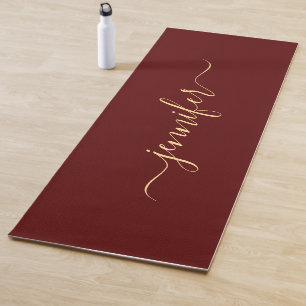 Tapete De Yoga Script de Caligrafia em Dourado Nome Personalizado