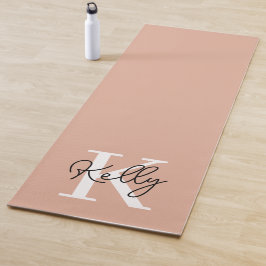 Tapete De Yoga Script de Monograma Rosa Blush Moderno