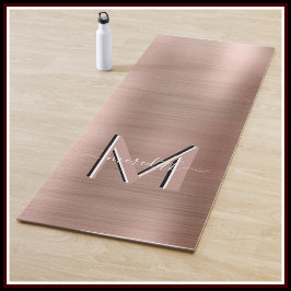 Tapete De Yoga Script Metálico Rosa de Monograma Dourado Brutado