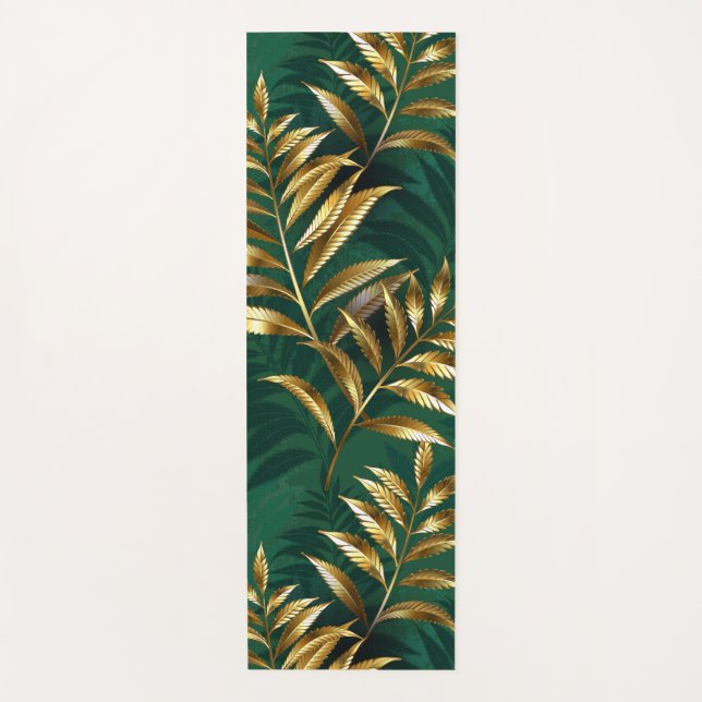 Tapete De Yoga Seamless pattern with golden ferns (Frente)