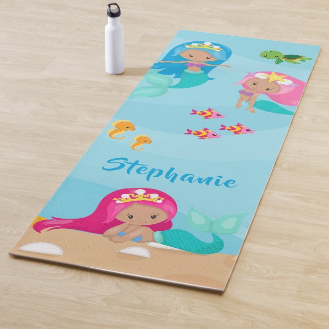 Tapete De Yoga Sereia Bonita Personalizada Rapariga Sob O Mar (In Situ)