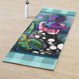 Tapete De Yoga Sereia Náutica Abstrata Caprichosa Conchas de Teal