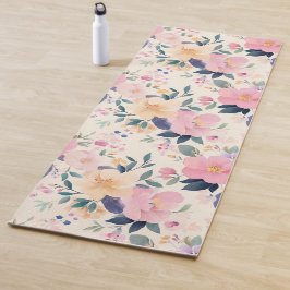 Tapete De Yoga Serene Floral Cor-de-Rosa Fluxo Elegante Calmo