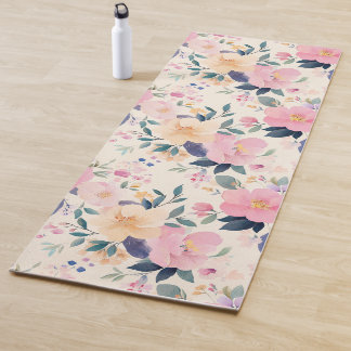 Tapete De Yoga Serene Floral Cor-de-Rosa Fluxo Elegante Calmo