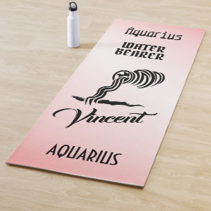 Tapete De Yoga Símbolo Aquarius Zodiac e Símbolo Rosa
