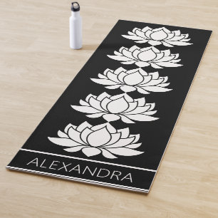 Tapete De Yoga Símbolo da Flor do Lotus Preto Branco Personalizad